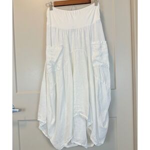 Inizio Magic Linen Skirt White Boho Hippie Lagenlook Midi Sz Large Made in Italy